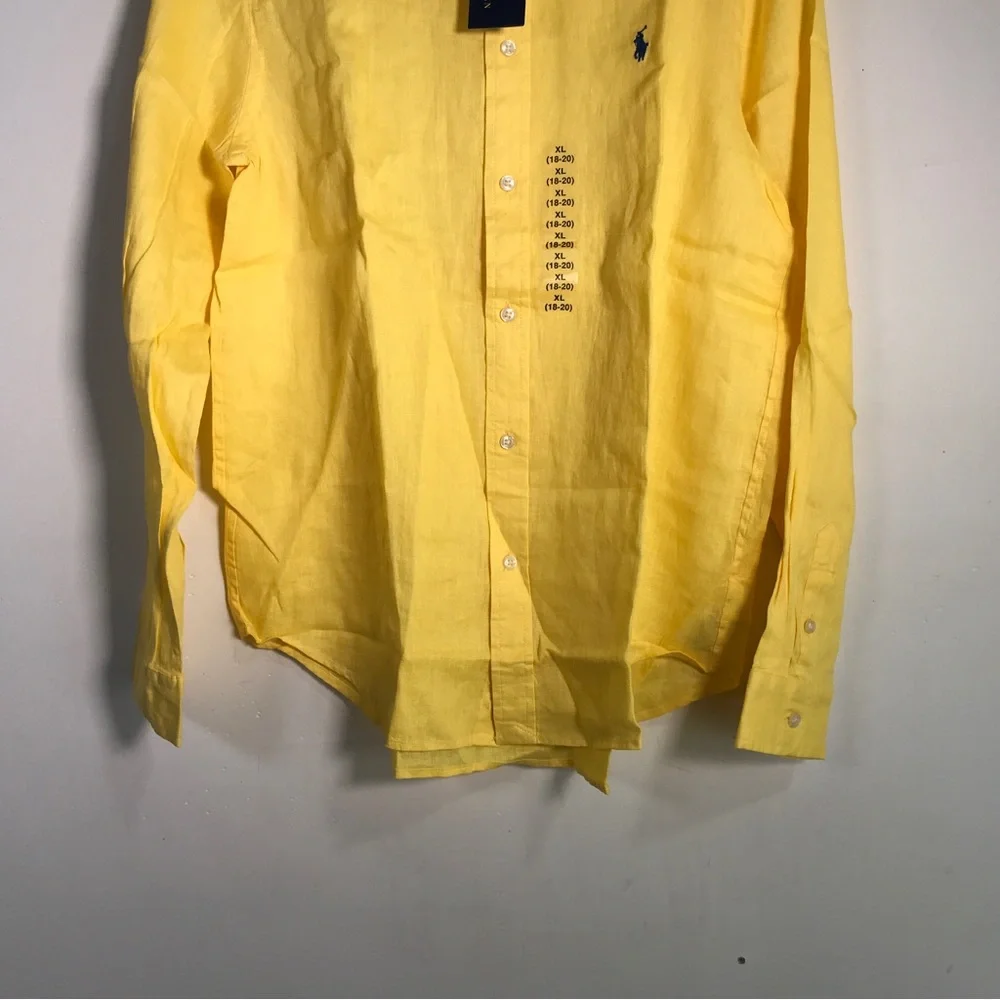 Ralph Lauren Linen Log Sleeve Button Up Shirt, Boy's Size XL 18/20 - Yellow